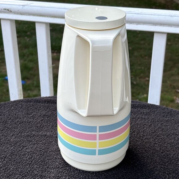 Vintage 1980s THERMOS Vacuum Insulated Carafe #790, Rainbow Stripe, West Germany - Picture 2 of 9